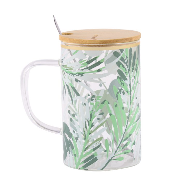 لیوان شیشه ای آمارون بامبوم با درب بامبو مدل آگیتا کد B1162